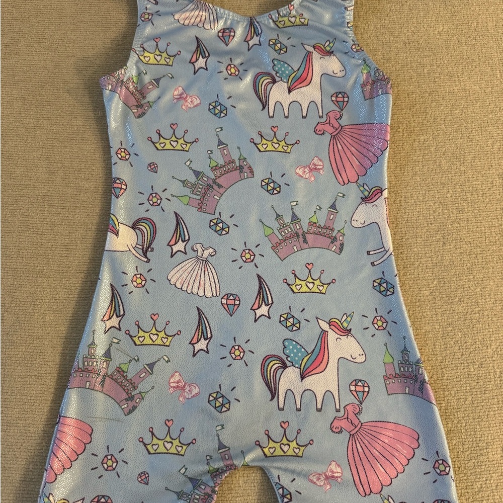 Unicorn and Castle Print Blue leotard